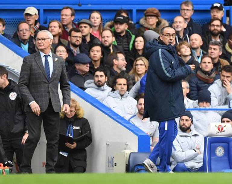 Claudio Ranieri e Maurizio Sarri durante Chelsea-Fulham a Stamford Bridge. Getty